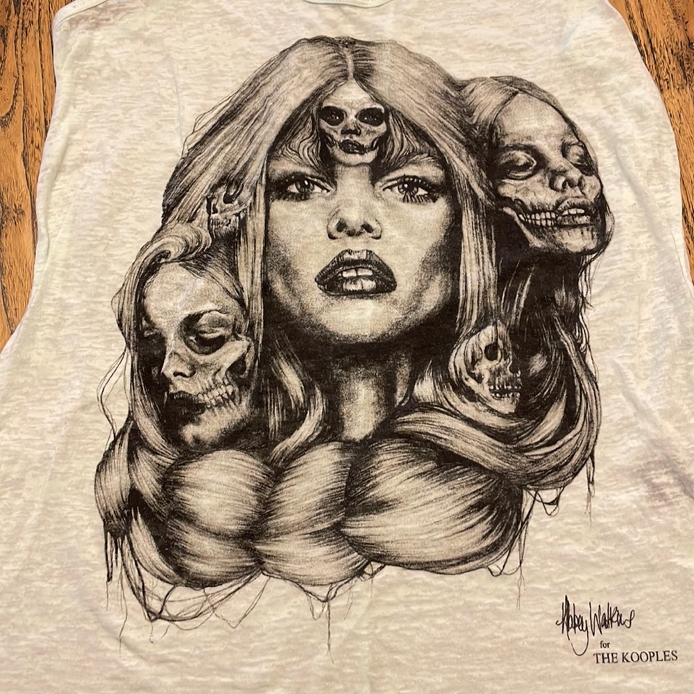 The Kooples x Abbey Watkins Green Graphic Tee Tank Small